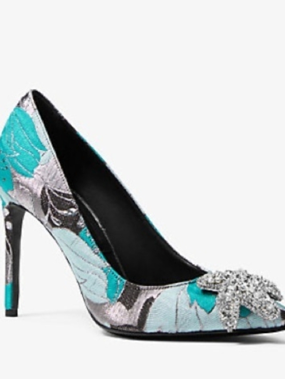 Michael Kors Teal and Silver Crystal-Embellished Pointed Pumps - Picture 13 of 14